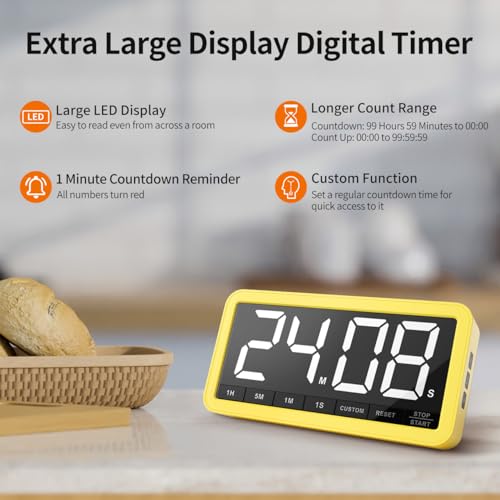 VOCOO Large 7.8" Digital Timer, Magnetic LED Timer for Kitchen & Classroom - color: Yellow