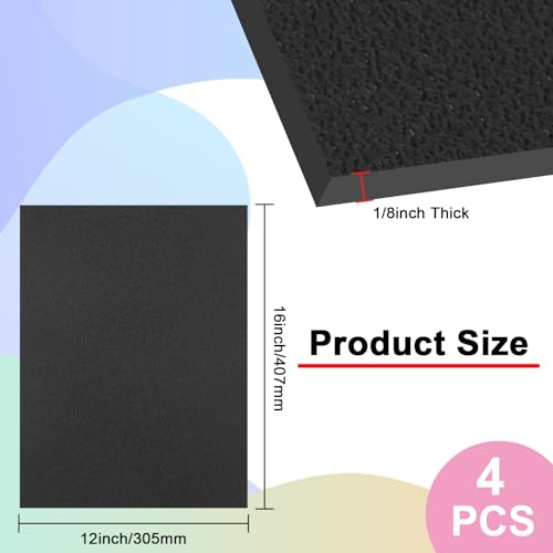 4Pack Black ABS Plastic Sheet 12" x 16" x 1/8" Thick Black Rigid Thermoplastic Sheet (Upgrade Surface) 3MM Flexible High Tensile ABS Moldable Plastic Panel for Crafts, DIY, Signs - color: Black, size: 12" x 16" x 1/8"