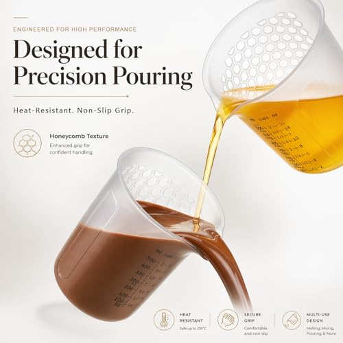 Palksky Silicone Measuring Cups Set 1-Cup & 1-Cup & 2-Cup with 3PCS Jar Spatula, Microwave Safe, Honeycomb Heat-Control Grip, Easy-Read Liquid Measuring for Baking, Cooking & Chocolate Melting - size: 500ml*1+250ml*2+Jar Spatulas*3