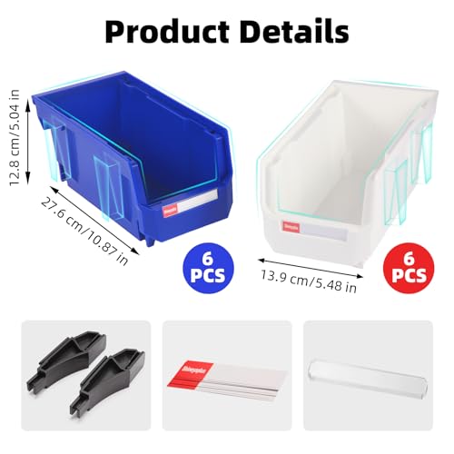 12 Packs Stackable Storage Bins, 11" x 5" x 5" Plastic Bins, - color: Blue & White 12pack, size: 11x5x5 inch