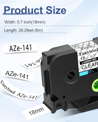5 X Compatible with P-Touch TZe-141 AZE-141 TZ-141 Black on Clear 18mm 0.7'' Laminated Label Tape Replacement for Ptouch PT-1300 PT-2030 PT-300 PT-D400AD PT-E550W PT-P950NW Label Maker - color: Black on Clear, size: 18mm