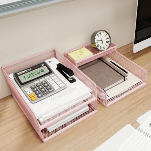 Natwind 3-Tier Stackable Metal Mesh Letter Paper Tray Organizer,Pink - color: Pink, size: 3 tier