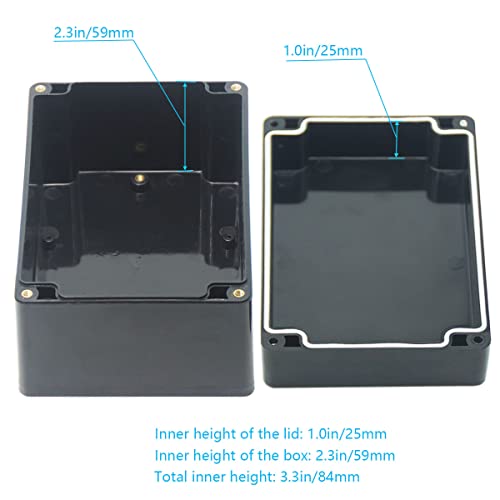 Junction Box, Zulkit Project Box IP65 Waterproof Outdoor Box ABS Plastic Electrical Boxes Electronic Enclosure Black 6.3 x 4.3 x 3.5 inch(160 x 110 x 90 mm)(Pack of 1) - size: 6.3" x 4.3" x 3.5"(Pack of 1)