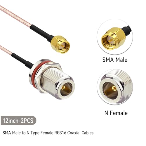 Superbat SMA to N Adapter Cable 12inch Low Loss RG316 SMA Male to N Female Bulkhead Coax Jumper (2Pcs) for 3G/4G/LTE Lora Gateway Hotspot Radio ADS-B Receiver (Pack of 2) - size: 30cm/12inch (Pack of 2), style: sma male to n female