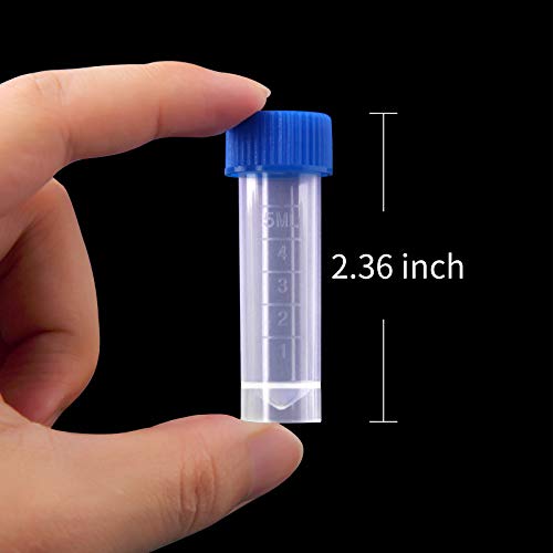 5ml Plastic Test Tubes Screw Caps Small Bottle Vial Storage Vial Storage Container for Lab-50pcs - color: Blue