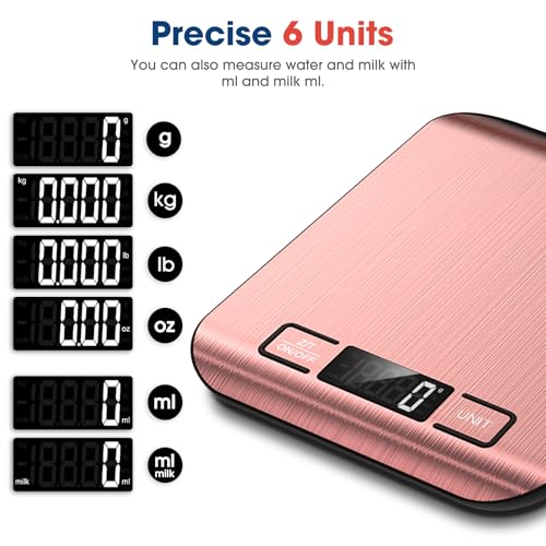 Mik-Nana Food Scale, 22lb Digital Kitchen Scale Weight Grams and Ounces for Baking Cooking Coffee Package Postage, 6 Units with Tare Function, LCD Display, Easy Clean Stainless Steel - color: Pink-B