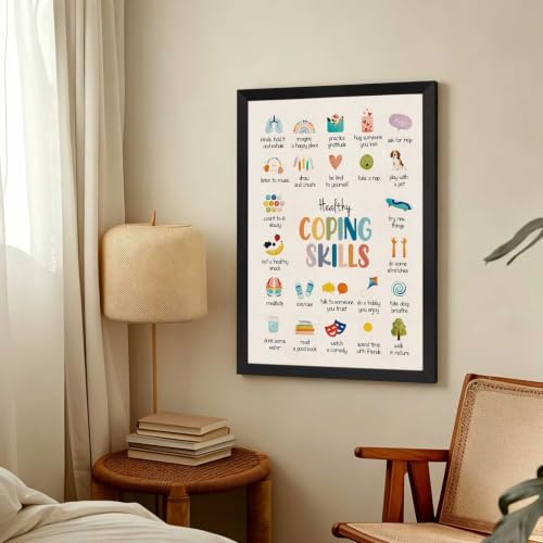 Coping Skills Canvas Wall Art Icon Chart Poster 24x36in Black Framed Flat - color: style 010, size: 24"L x 36"W