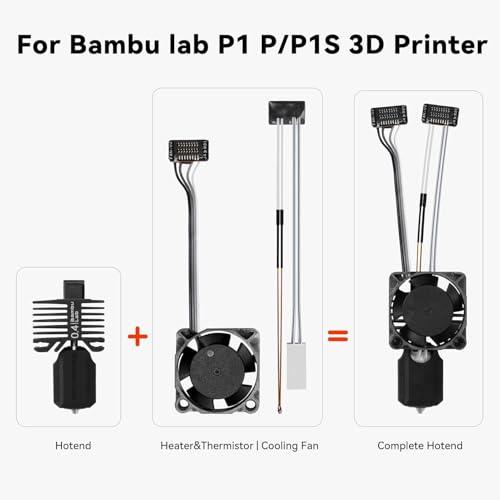 Bamboo Original P1/P1P/P1S 0.2mm Stainless Steel Hotend Complete Kit with Fan,Full Assembly Hot End Kit for Bambu Lab P1 Series 3D Printer - size: 0.2mm P1 Series