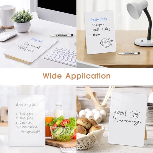 Desktop Glass Dry Erase Board, 11" x 8.2", Adjustable Wood Stand, Reusable - color: White, size: 8"W x 11"H