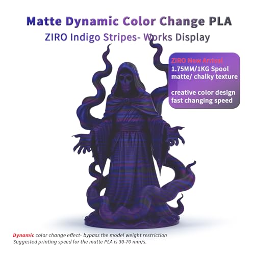 ZIRO Dynamic Color Change PLA, for 3D Printing, 1KG Spool, Indigo Stripes - color: Indigo Stripes (Matte)