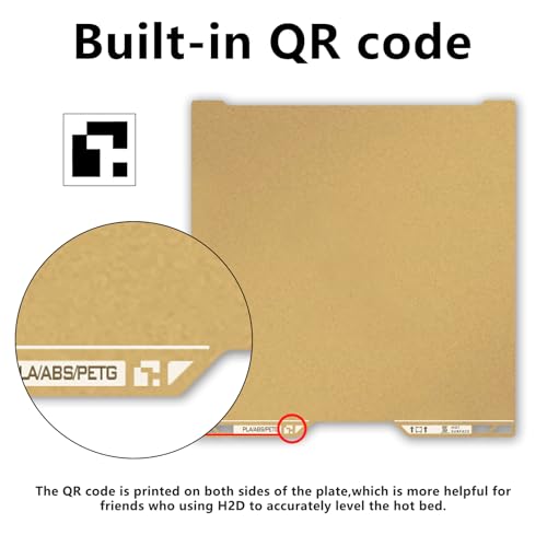 Same as OEM for Bambu H2D/H2S Textured PEI Plate with QR Code, 355x346mm Double Sided Flexible Spring Steel Magnetic Platform Print Bed PEI Sheet for Bambu Lab H2D/H2S 3D Printer(Gold) - color: PEI Plate(Gold)