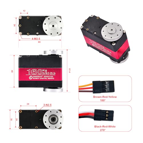 RD51160 160KG High Torque Digital Servo Motor Dual-Shaft CNC Aluminum Robot Arm Servo for Robotics RC Vehicles DIY Projects(160kg 270°) - size: 160kg 270°