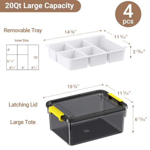 80Qt Stackable Storage Bins with Lids Trays Craft Box Organizers, 4Pack,GY - color: Clear Grey S, size: 20QT-4Pack