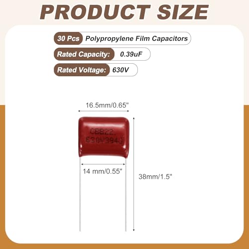 MECCANIXITY 30 Pcs Metallized Polypropylene Film Capacitors 394J 0.39UF - size: 394J 0.39UF