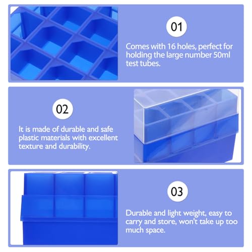 ULTECHNOVO Blue Centrifuge Tube Storage Box 3 Pack 50 ml Tube Holder Rack with Lid Freezer Container for Laboratory Test Tubes Scientific Research School and Personal Use