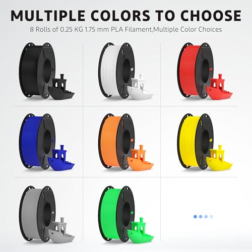 ELEGOO PLA 3D Printer Filament Bundle 1.75mm 8 Colors 250g*8 - color: 250g*8 Black/White/Red/Dark Blue/Gray/Yellow/Orange/Neon Green, size: 2kg