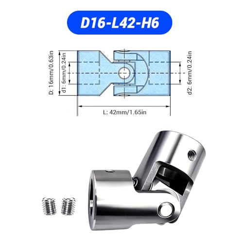 BORDSTRACT 6mm to 6mm Universal Joint Coupling D16 L42 - size: D16-L42-H6, style: No Keyway