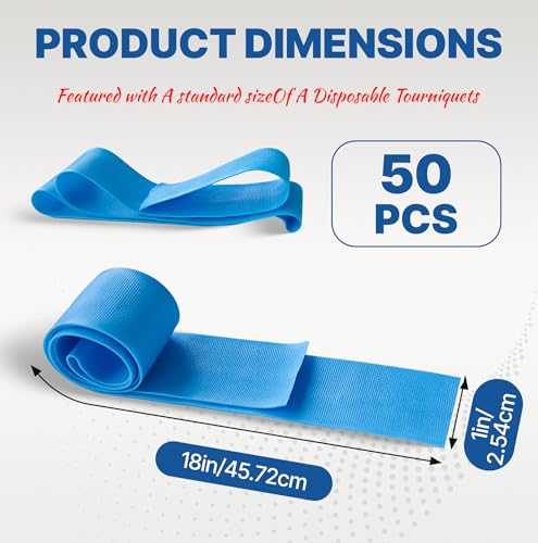 50 Pcs Disposable Tournique, Ourniquet for Blood Draw, 1 inch Wide x 18 inch Long, Latex-Free and Tear-Resistant, Medical Emergency Supplies for Nursing, Travel, and Outdoor First Aid - color: 50 Pcs