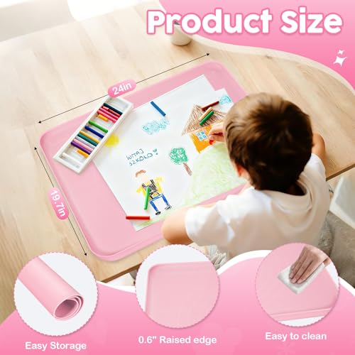Large Silicone Mat for Crafts, 24"X19.7" Art Mat with Raised Edges for Clay, Resin, Slime, Jewelry-Making Table Protection Heat-Resistant Paint Mats, pink - color: Pink