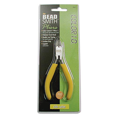The Beadsmith Color-ID Side Cutter – 5 inches (127mm) – Yellow Comfort Grip Handle – Polished Steel Head and Double-Leaf Spring - Tool for Jewelry Making - size: Side Cutter - 5 Inches