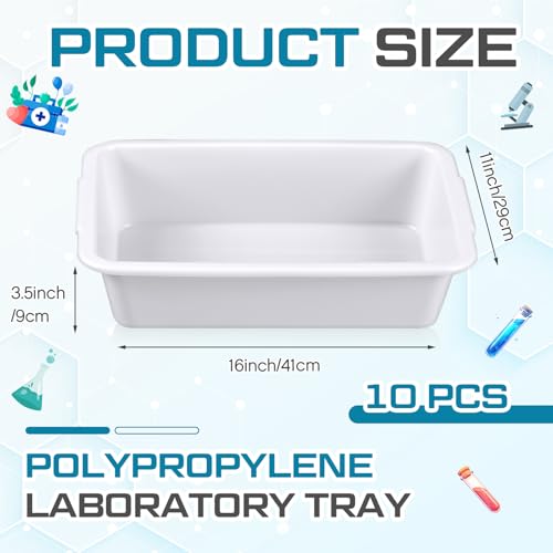 Kingdder 10 Pcs Plastic Lab Trays 16''L x 11''W x 3.5''H Polypropylene Tray - size: 16'' L x 11'' W x 3.5'' H