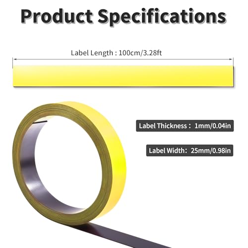 25mm x 1000mm Dry Erase Magnetic Strip, Yellow - size: 1m yellow
