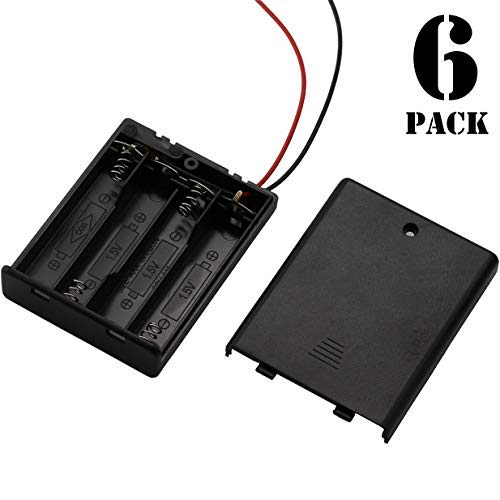 6 Pieces 4 Slots x 1.5V AAA Battery Case Holder Battery Spring Clip Storage Box Wire Leads with On/Off Switch - size: 6 x 4 Slots AAA with Switch
