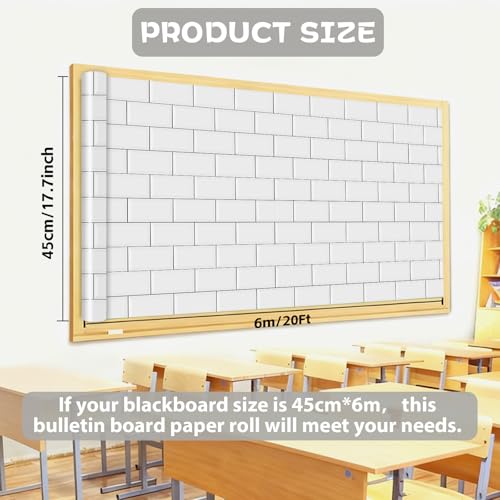 Qyeahkj 17.7in x 20ft Bulletin Board Paper Roll Bulletin Board Background Paper Fade Resistant Classroom Decoration Poster Art Craft Home Wall Education Decor Supplies White Tile - style: White Tile