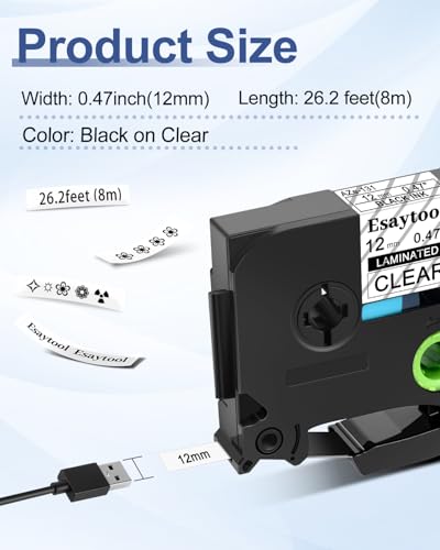 5 X Compatible with P-Touch TZe-131 AZE-131 TZ-131 Black on Clear 12mm 0.47'' Laminated Label Tape Replacement for Ptouch PT-H100 PT-D200 PT-P700 PT-1000 PT-2030 Label Maker - color: Black on Clear, size: 12mm