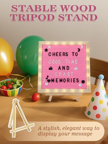 10"×10" Felt Letter Board with LED Lights & Stand for Halloween Party Decor - color: Pink