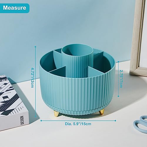 360 Degree Rotation Pen Holder, 5 Slots Office Desk Pen Organizer Multi-Functional Pencil Cup Makeup Brush Holder Office Business Card Pen Pencil Stationery Holder Storage Box Blue - color: Blue