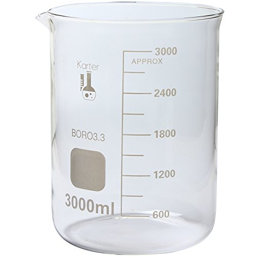3000ml Beaker, Low Form Griffin, Borosilicate 3.3 Glass, Double Scale, Graduated, Karter Scientific 247Q5 (Case of 4) - size: 3L, style: Pack of 4