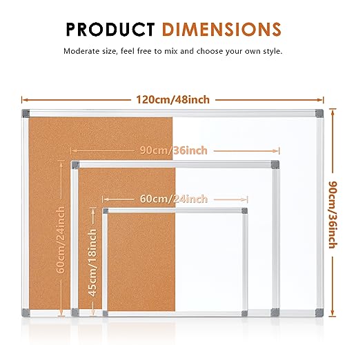 SWANCROWN White Board and Cork Board Combo, 24 x 18 in, Silver Frame - color: Cork-vertical, size: 24"W x 18"H