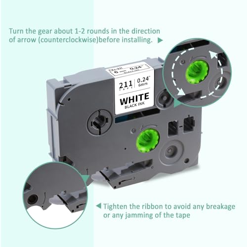 6-Pack Compatible for Brother Tze Tz Tape 6mm 0.23" Laminated Multi-Color - color: Black on Clear/White/Red/Blue/Yellow/Green, size: 0.23 inch (6mm)