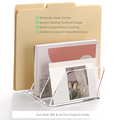 SANRUI Acrylic Mail Organizer Countertop, Mail Sorter with 3-Slot, Clear - size: 3 Slots