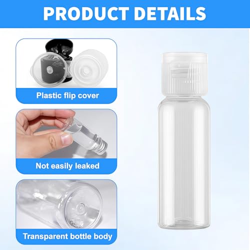 12PCS 30ml Non Squeezable Clear Plastic Bottles 1oz Empty Flip Top Containers for Cosmetics Lotions & Samples