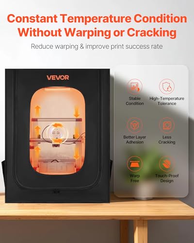 VEVOR 3D Printer Enclosure, Dustproof Waterproof Large Oxford Cloth 3D Printer Tent, Constant Temperature Protective Case with LED Lighting, Compatible with Creality/ELEGOO/Anycubic Popular Models - color: Black, size: 27.5 x 29.5 x 35.4 inch