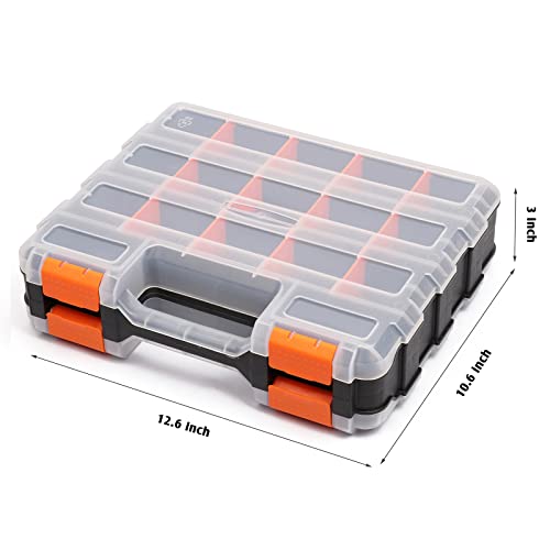 Mayouko Double Side Tools Organizer, Customizable Removable Plastic Dividers, Hardware Box Storage, Excellent for Screws,Nuts,Small Parts, 34-Compartment,2 PCS Set,12.6"L x 10.6"W x 3.2"H - color: Orange, size: 2 PCS