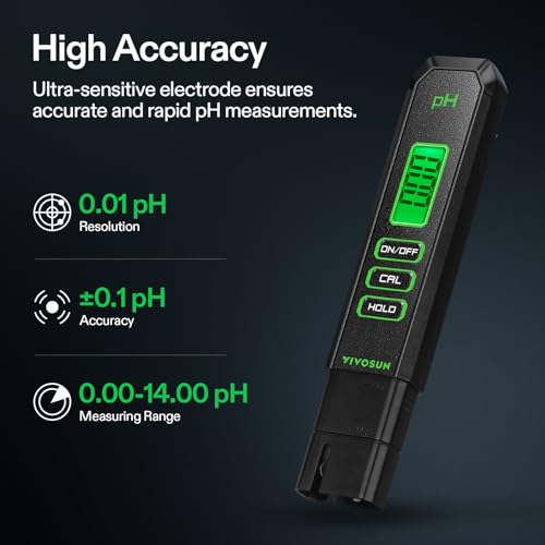 VIVOSUN Digital pH Meter 0.01 Accuracy Pen Tester for Water Hydroponics - color: Black