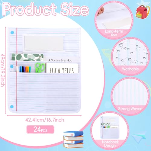 gisgfim 24Pcs Notebook Chair Pockets for Classroom Notebook Chair Back Buddy Pocket with Name Tags 17x20In Chairs Organizer 3 Pockets Seat Storage Pocket for School Classroom Daycare Home Supplies - style: Notebook