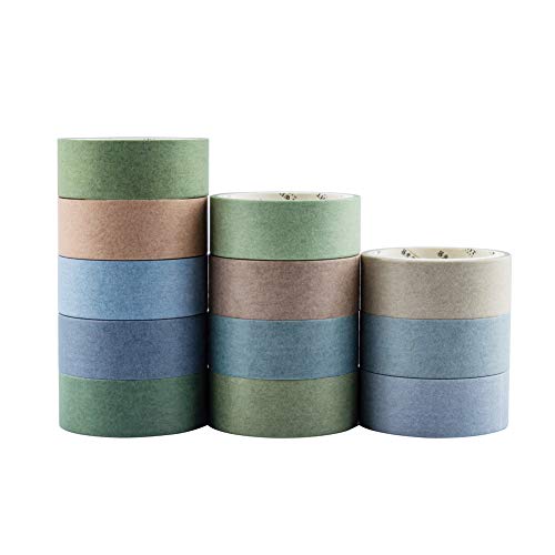 YUBBAEX 12 Rolls Washi Tape Set Natural Color Decorative Tapes for Arts, DIY Crafts, Journals, Planners, Scrapbook, Wrapping Wide -Salty Morandi- (Salty, 15mm x 12Rolls) - color: Salty, size: 15mm x 12Rolls