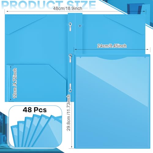 Henoyso 48 Pcs Plastic Folder with Clear Front Pocket and 3 Prongs Heavy Duty Plastic Folders with Card Slot Pocket Folders with Prongs for School Office Home(Lake Blue) - color: Lake Blue