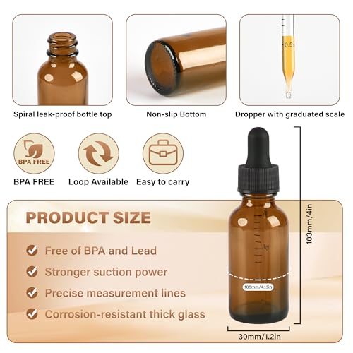 NOOEEISS 6 Pcs 1oz Amber Glass Eye Dropper Bottle, Tincture Bottles With Leak-Proof Design, Stronger Suction for All Kinds of Mixed Liquids - color: Amber, size: 1oz-6Pack