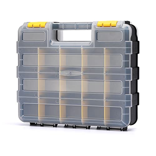 Mayouko Double Side Tools Organizer, Customizable Removable Plastic Dividers, Hardware Box Storage, Small Parts Organizer, 34-Compartment, Black/Yellow - color: Yellow, size: 34 Compartments