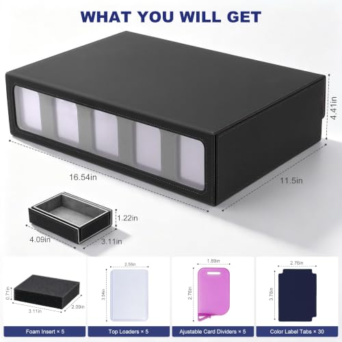5-Row Trading Card Storage Box, 4200+, Side Display, Black Gray - color: Black Grey Side window