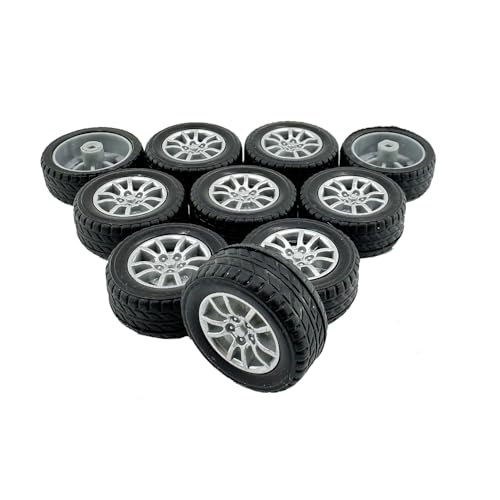 10PCS Small Toy Car Wheels Model Car Rubber Tire Wheels with 5PCS Shaft Round Axles for for DIY Model Toy RC Car Truck Robot Wheel Replacement Accessories (2x28mm) - style: 2x28mm
