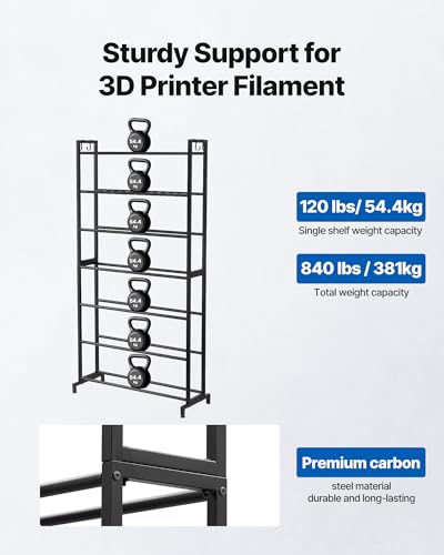 VEVOR 3D Printer Filament Storage Rack, 7 Tier Heavy Duty Storage Shelves for 3D Printing Filaments, Filament Spool Holders Racks for 3D Printing Studio, Home Studio, Office, Workshop (Shelf Only) - size: 7-Tier