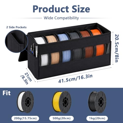 Dreamtop 3D Printer Filament Storage Box with 2 Side Pockets, 4 Pack