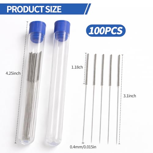 100PCS 3D Printer Nozzle Cleaning Kit,Stainless Steel Cleaning Needles Set (0.4mm),3D Printer Nozzle Cleaner for Precise Clog Removal and Maintenance - size: 100PCS