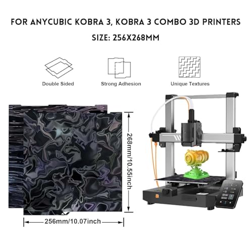 IdeaFormer-3D Smooth PER Build Plate for Anycubic Kobra 3/Kobra 3 V2/Kobra 3 Combo, Flexible Abstract Water Ripples+Wood Grain PER Spring Steel Plate Bed for Kobra 3 Series 256x268mm - color: PER(Water Ripples+Wood Grain)